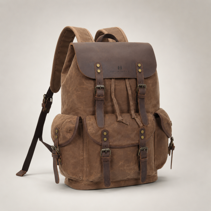 Coffee Canvas and Leather Laptop Backpack