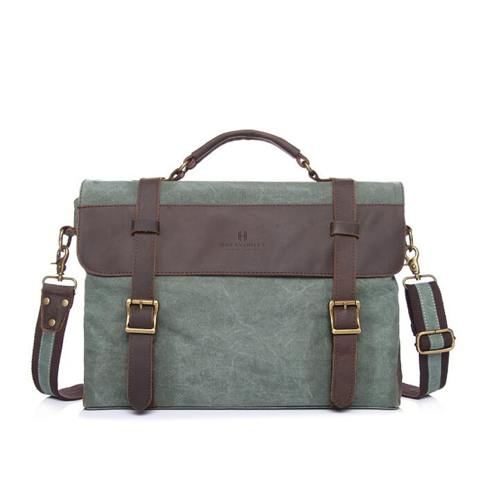 Coral Green Canvas and Leather Shoulder Bag