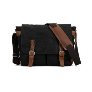 Classic Waxed Canvas Messenger Bag - Black