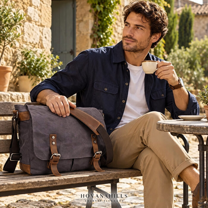 Classic Waxed Canvas Messenger – Brushed Stone